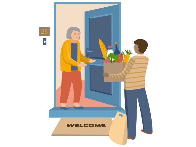 Illustration of someone bringing shopping home